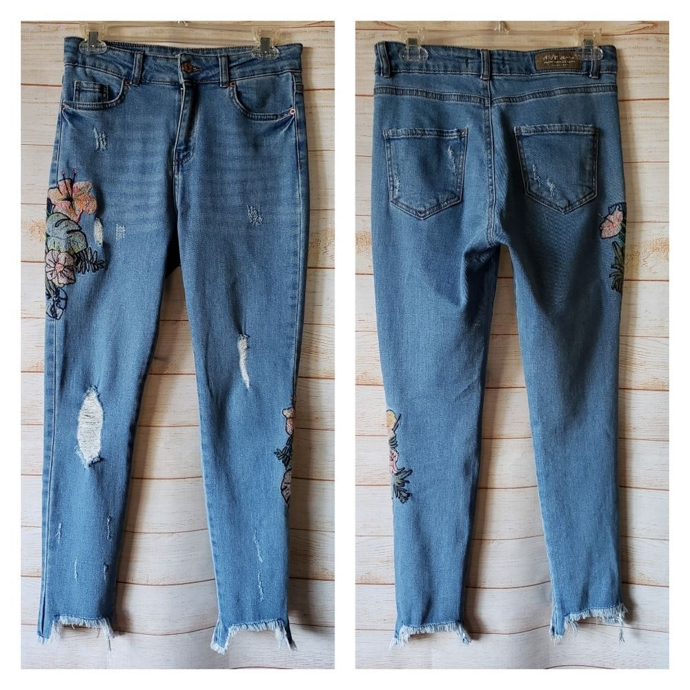 Dilvin Mavi Embroidered Distressed Stretchy Skinny Jeans Blue Women's Size 4